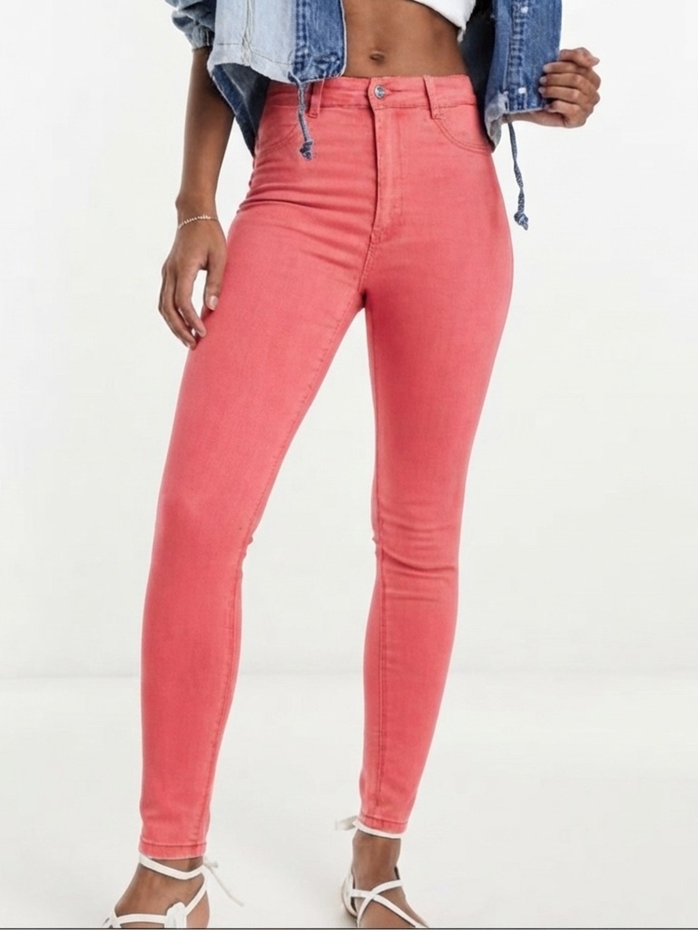 Pull & Bear Salmon Neon Pink Skinny Stretchy Pants - Size EUR 36 US 4